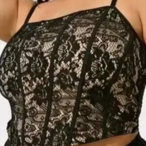 1X*Torrid*Black Lace Corset Bustier Cropped Mesh, Smocked Back